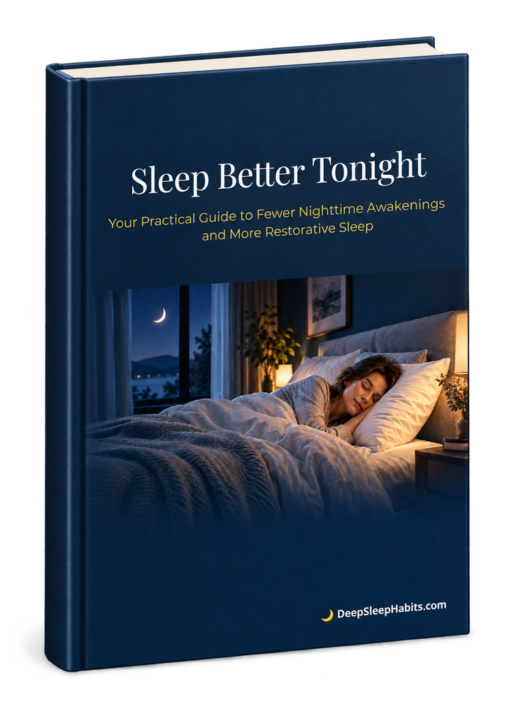 Sleep Better Tonight — free digital sleep guide by Deep Sleep Habits, shown as a 3D book.